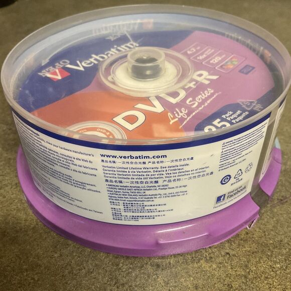 Verbatim - 25 Count Spindle - DVD-R - 4.7 GB 16X Life Series - New/Sealed - Picture 2 of 4